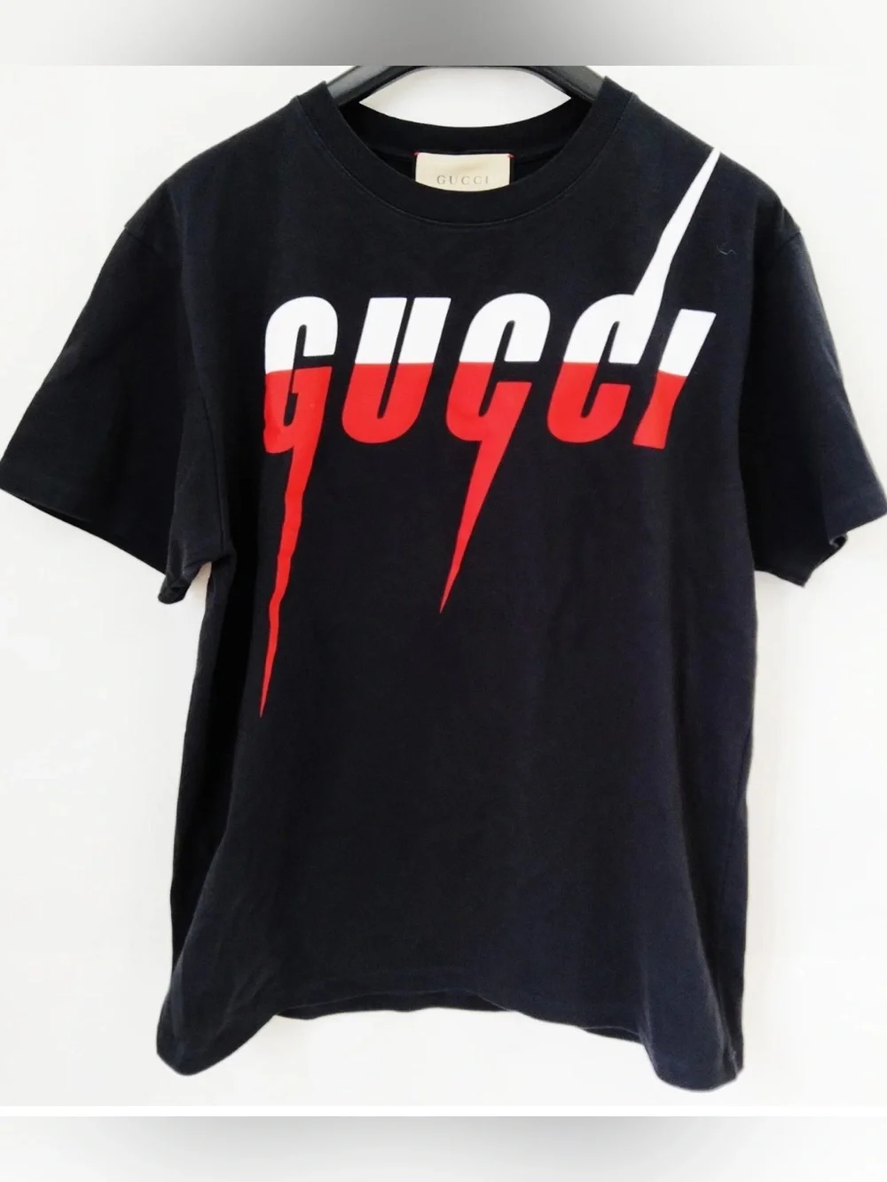 Auth Gucci Lightning Logo Black Men T-Shirt